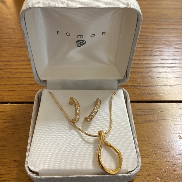 Roman Rhinestone Necklace Pierced earrings matching set in original box - Picture 4 of 4